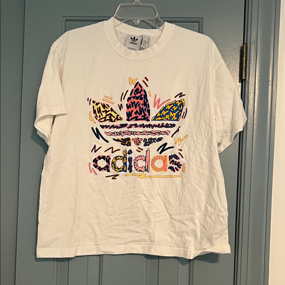 Adidas White Short Sleeve Tee with Graphic Logo